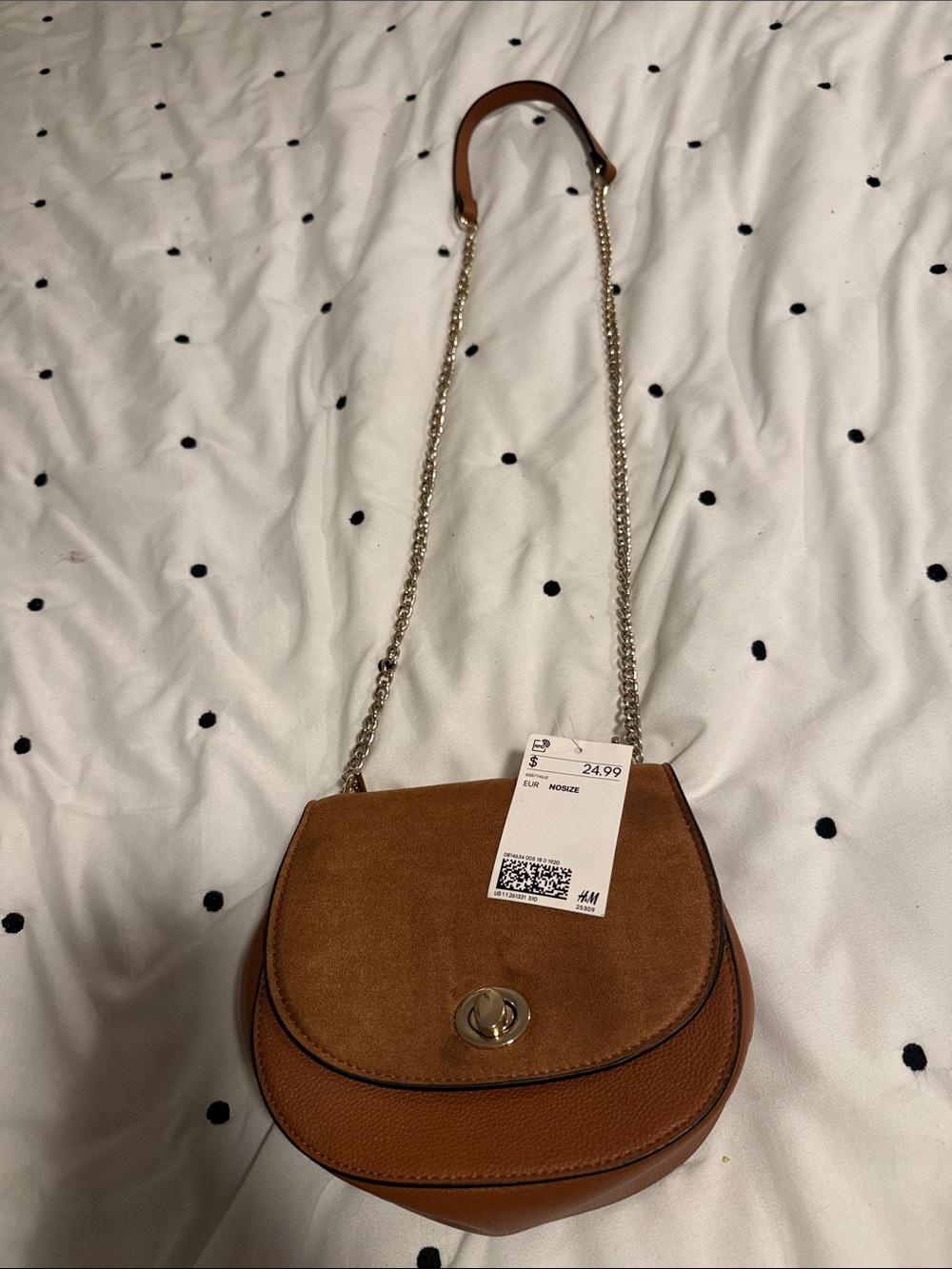 H&M Brown Suede & Leather Crossbody Bag with Gold Chain
